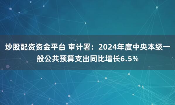 炒股配资资金平台 审计署：2024年度中央本级一般公共预算支出同比增长6.5%