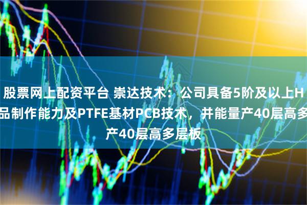 股票网上配资平台 崇达技术：公司具备5阶及以上HDI样品制作能力及PTFE基材PCB技术，并能量产40层高多层板